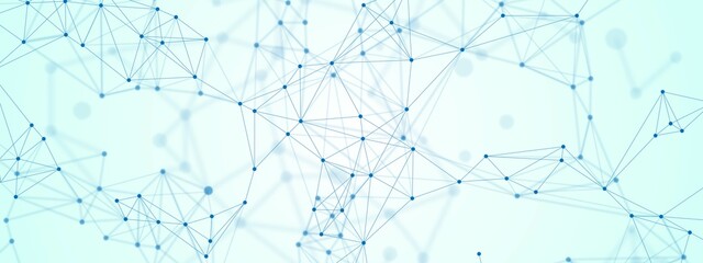 Vector blue abstract background. The design of the destroyed grid, Digital connection, plexus. A pattern of lines, dots, circles. Poster technology, business, medicine, social networks, websites