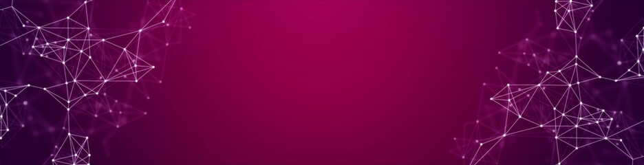 Vector abstract background frame. The design of the destroyed grid, Digital connection, plexus. A pattern of lines, dots, circles. Neon glow. Poster technology, business, medicine, social networks.