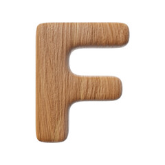 Wooden letter F on clean white background isolated wood bark letters 3D render