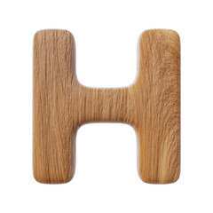 Wooden letter H on clean white background isolated wood bark letters 3D render