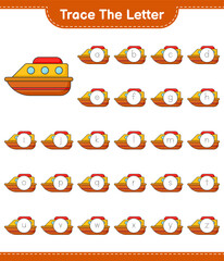 Trace the letter. Tracing letter alphabet with Boat. Educational children game, printable worksheet, vector illustration