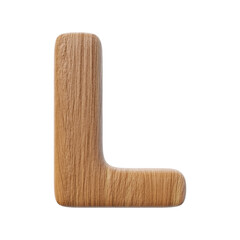 Wooden letter L on clean white background isolated wood bark letters 3D render