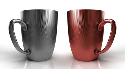 Isolated Silver and Rose Gold Metallic Tea Mug, Expensive Golden Coffee Cup on White Background, 3D Illustration.