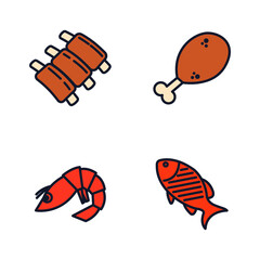 Meat, poultry, fish elements set icon symbol template for graphic and web design collection logo vector illustration