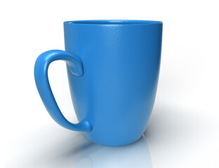 Isolated Side View of Blue Tea Mug, Modern Coffee Cup on White Background, 3D Illustration.