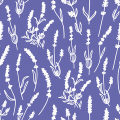 Seamless pattern with lavender. Backgrounds and wallpapers for invitations, cards, fabrics, packaging, textiles, posters. Vector illustration.