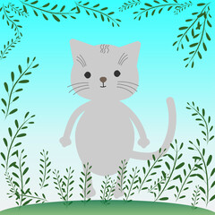 Cartoon cat on the grass.