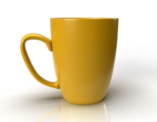 Isolated Side View of Yellow Tea Cup, Modern Coffee Mug on White background.