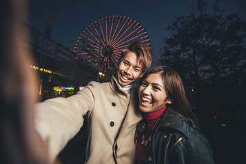 Happy couple spending time together in Osaka