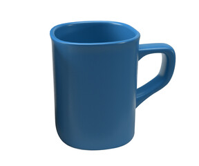 Isolated Side View of Blue Tea Mug, Modern Coffee Cup on White Background, 3D Illustration.