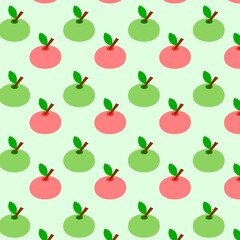Fototapeta na wymiar Pattern with apples of different colors on a green background. 