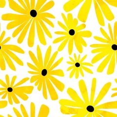 Fototapete Gelb abstrakte Blätter und Blumen, nahtloses Muster für Design, Schreibwaren, Textilien, Mode.
