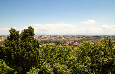 Fototapeta na wymiar Scenic view of Rome skyline, capital of Italy. Roman panorama cityscape seen from the Janiculum hill.
