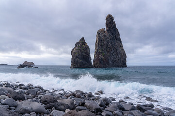 View at rock formation of Ribeira da Janela at Madeira island