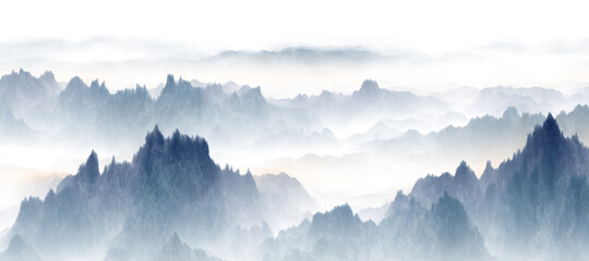 mountains in the fog