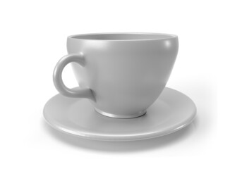 Isolated White Tea Cup with Saucer, Modern Coffee Cup on White background.