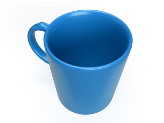 Isolated Top View of Blue Tea Mug, Modern Coffee Cup on White Background, 3D Illustration.