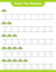 Trace the number. Tracing number with Submarine. Educational children game, printable worksheet, vector illustration