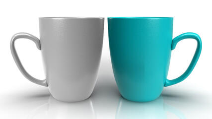 Isolated White and Blue Tea Mug, Modern Coffee Cup on White background