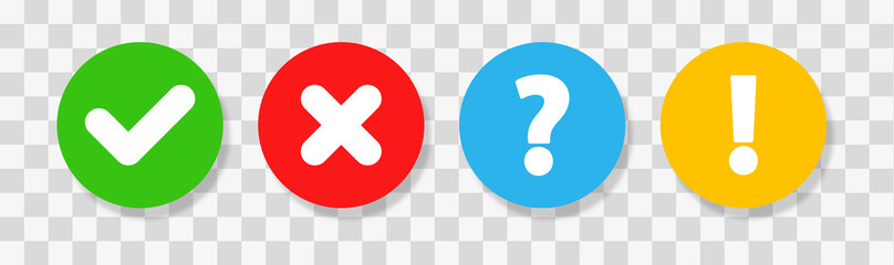 Check Mark,Cross, Question Mark, Exclamation Point Icons. Vector Illustration