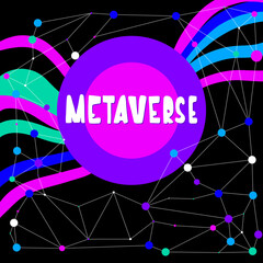 Metaverse neon futuristic art banner. VR glasses, augmented reality.