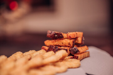 Rye bread croutons with garlic, oil and salt