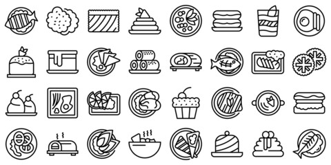 Australian cuisine icons set outline vector. Cake breakfast