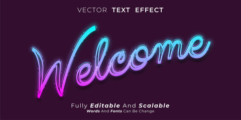 Welcome Text effect, Editable 3d text neon style