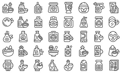 Coconut cosmetics icons set outline vector. Milk oil