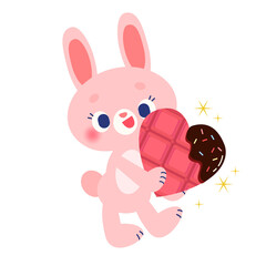 ハート型チョコレートを持ったウサギ