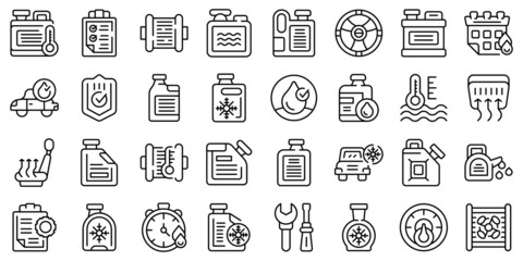 Car engine antifreeze icons set outline vector. Vent air