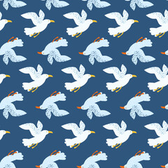 Seagulls seamless pattern. Background of sea birds.
