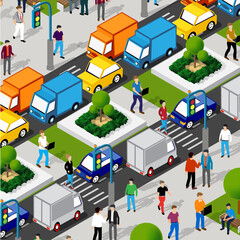 Obraz premium Isometric Street crossroads 3D illustration of the city