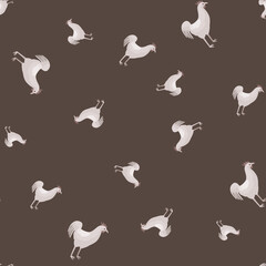 Seamless pattern of rooster. Domestic animals on colorful background. Vector illustration for textile.