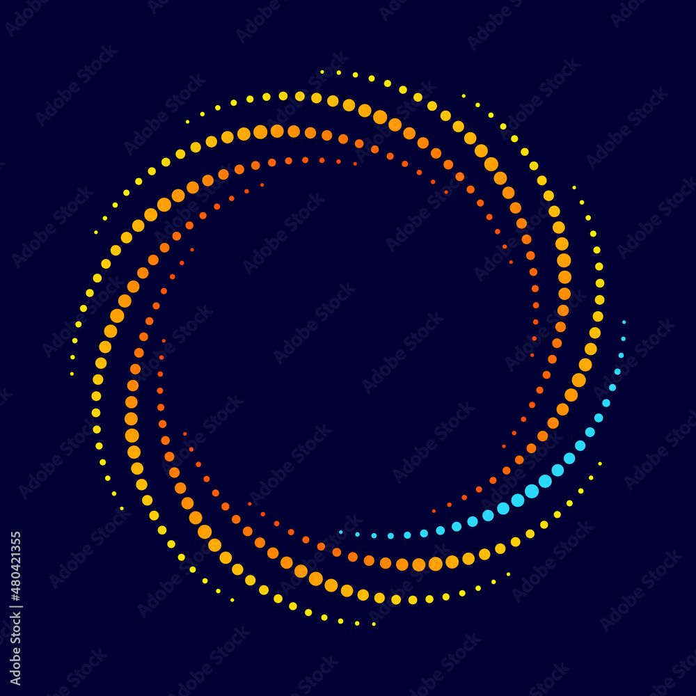 Poster Color halftone dots in circle. Abstract vector background.