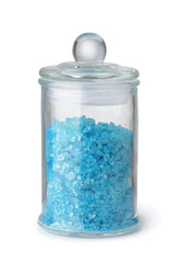 Vintage glass jar of blue bath salt