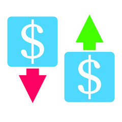 Сost reduction and growth business icons. Arrow dollar icon. Up and down arrow symbol, sign. Vector illustration.
