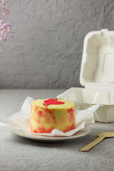A small Korean-style bento cake in a box for one person. Cute dessert gift for birthday and valentine's day