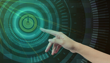 Technology Background. Ai and Hands human touching on global virtual network connection future interface Concept on the green. banner,website,Copy Space - 3d Rendering