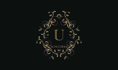 Vintage exquisite monogram with the letter U. The logo can be used to decorate a restaurant, boutique, emblem, jewelry, business.