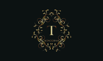 Vintage exquisite monogram with the letter T. The logo can be used to decorate a restaurant, boutique, emblem, jewelry, business.