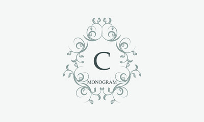 Decorative monogram with the initials C. Logo template with exquisite elements and floral ornaments for restaurants, clubs, boutiques, cafes, hotel cards. Business style and brand of the company.