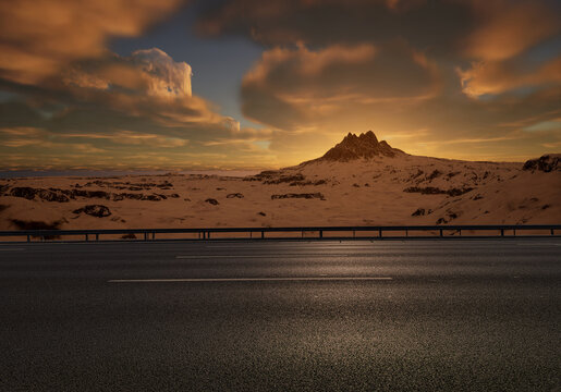 sunset snow mountain background 3D