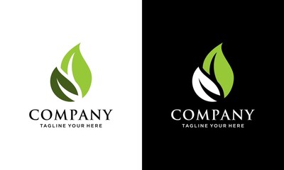 Logos of green Tree leaf ecology nature element vector template. on a black and white background.