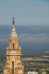 Vertical view of the Torre de la Victoria (national monument) from the hill of San Cristobal, in...