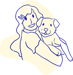 design vector oneline drawing people and dog