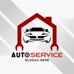 Fototapeta premium car automotive logo design in creative abstract style with house and wrench in line art style. Fast and Speed logo template vector. automotive logo premium illustration vector