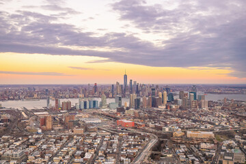 Fototapeta premium Aerial view of New York City skyline cityscape of Manhattan in USA