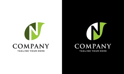 letter N with leaf concepts, N logo template, letter N icon nature logo template. on a black and white background.