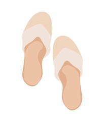 Textile hygienic spa bath slippers. Cozy relaxing spa hotel. Vector isolated colorful element.